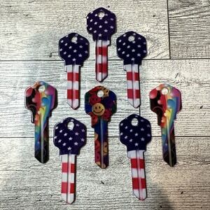 KWIKSET (Set Of 8) Assorted Key Blanks KW10‎ Flag Hearts Smiley Face
